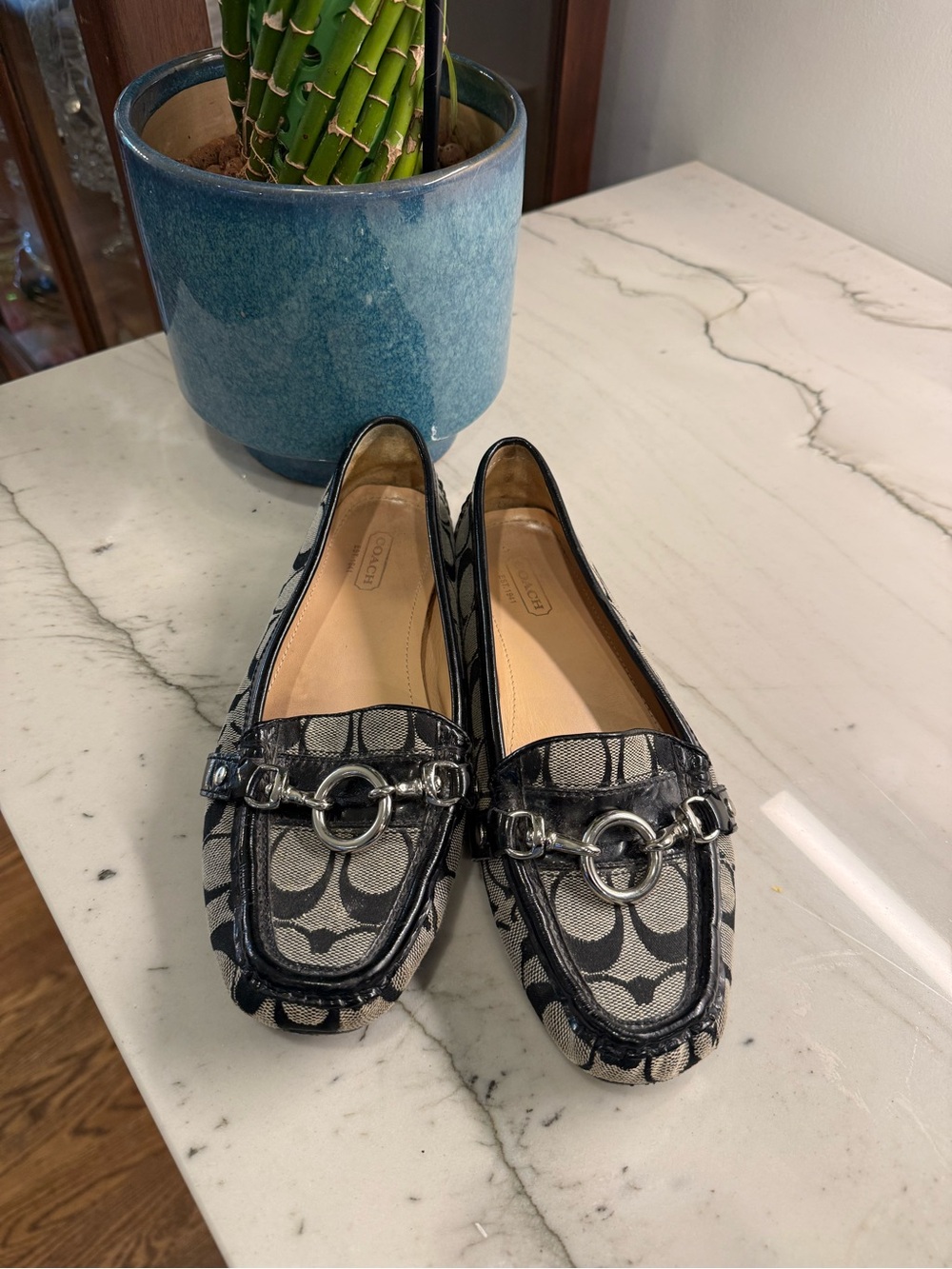 Coach Black & Gray Signature Canvas Horsebit Loafers